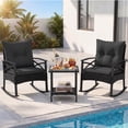 thumbnail image 4 of Costway 3-Piece Rattan Rocking Bistro Set with Tempered Glass Tabletop & Cushions for Porch Black + Black, 4 of 10