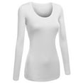 thumbnail image 2 of Emmalise Women's Junior and Plus Size Basic Scoop Neck Tshirt Long Sleeve Tee, 2xl, 3Pk White, Hgray, Green Teal, 2 of 8