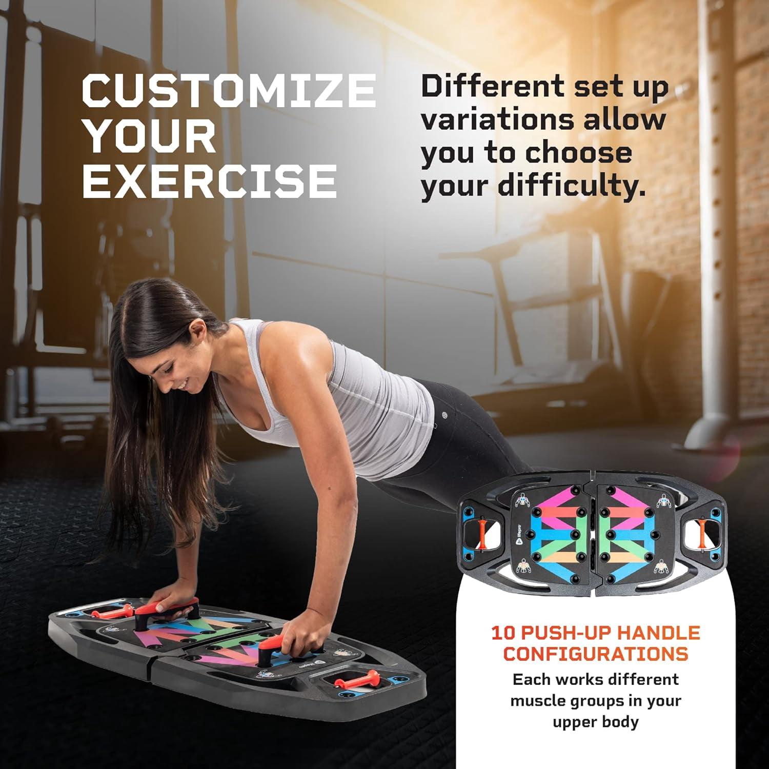 LifePro Portable Home Gym Push Up Board with Resistance Bands Full Body Workout Kit Push Up Training Rack Compact Home Workout Platform - Black