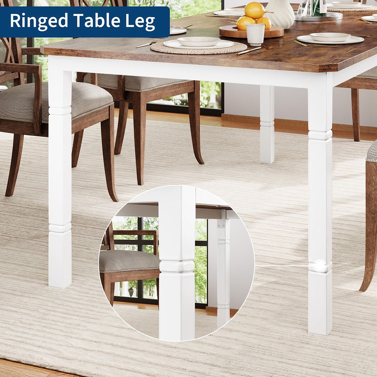 Ataucjin 78.7" Farmhouse Dining Table for 6-8 People - Rustic Industrial Kitchen Table with Sturdy Metal Frame & Chamfered Corners for Dining Room, Breakfast Nook, Small Space.table only