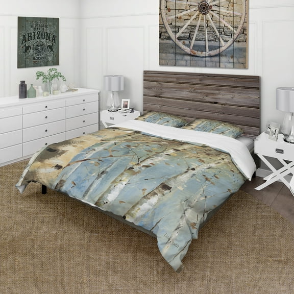 Designart 'White Birch Forest I' Farmhouse Duvet Cover Set
