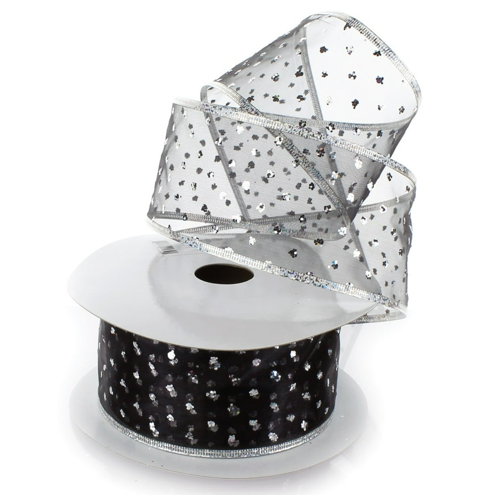 Ribbon Traditions Metallic Banded Edge Sheer Glitter Dots Wired Ribbon