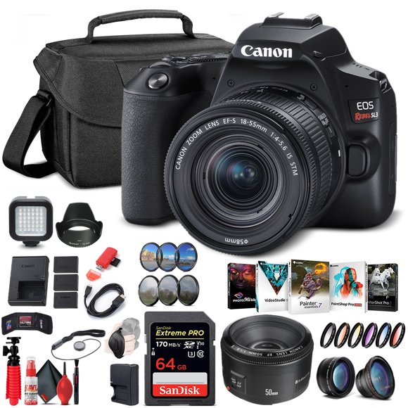 Canon EOS Rebel SL3 DSLR Camera with 18-55mm Lens (Black) (3453C002) + Canon EF(International Model)