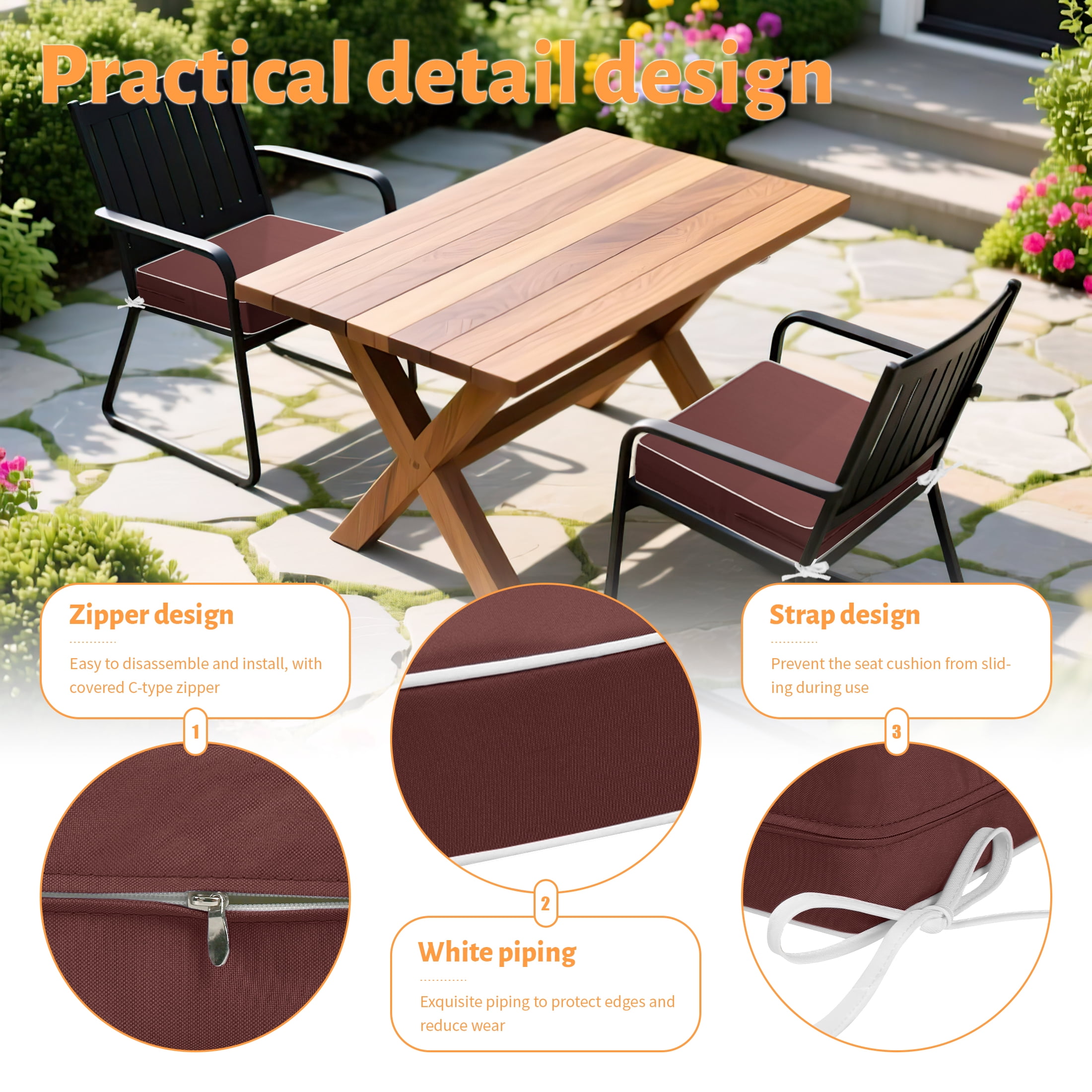 ROFIELTY 2-Pack Outdoor Chair Cushions 19x19, Waterproof & UV Resistant Patio Seat Pads with Removable Washable Cover, 3 Inch Thick All-Weather Cushions for Wicker Furniture, Burgundy Red