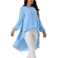 thumbnail image 4 of Women's High Low Tops Lantern Long Sleeve Round Neck Dressy Casual Chiffon Asymmetrical Tops Blouse M Sky Blue, 4 of 5