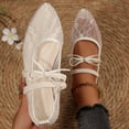 thumbnail image 3 of Women's Floral Embroidered Mesh Flats Pointed-toe Strap Breathable Ballet Shoes for Dressy Trendy Work Office Wedding Daily Ballerina Beige 7, 3 of 9