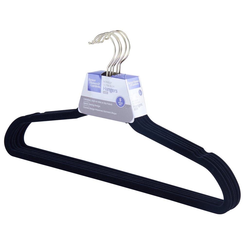 Better Homes & Gardens Non slip Ultra Slim Hangers, 5 Pack, Black