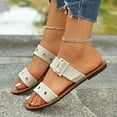 thumbnail image 4 of Xfvqtps Slide Sandals for Women Flat Open Toe Retro Canvas Buckle Decor Non Slip Summer Beach Sandals Beige, 4 of 9