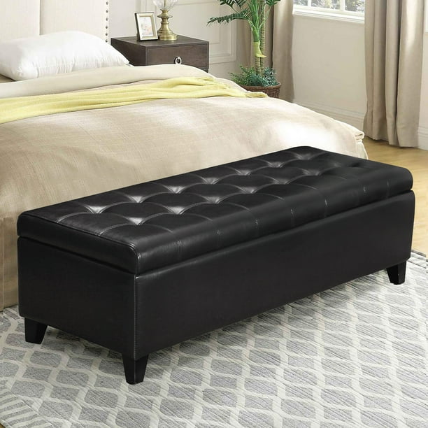 Joveco Large Storage Ottoman Bench with FauxLeather Upholstery,Black