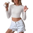 thumbnail image 1 of Slatcetga Camisa de punto para mujer, manga larga, cuello redondo, sin espalda, ajustada, jersey para mujer, Top corto para citas diarias, vacaciones, blanco XL, 1 of 6
