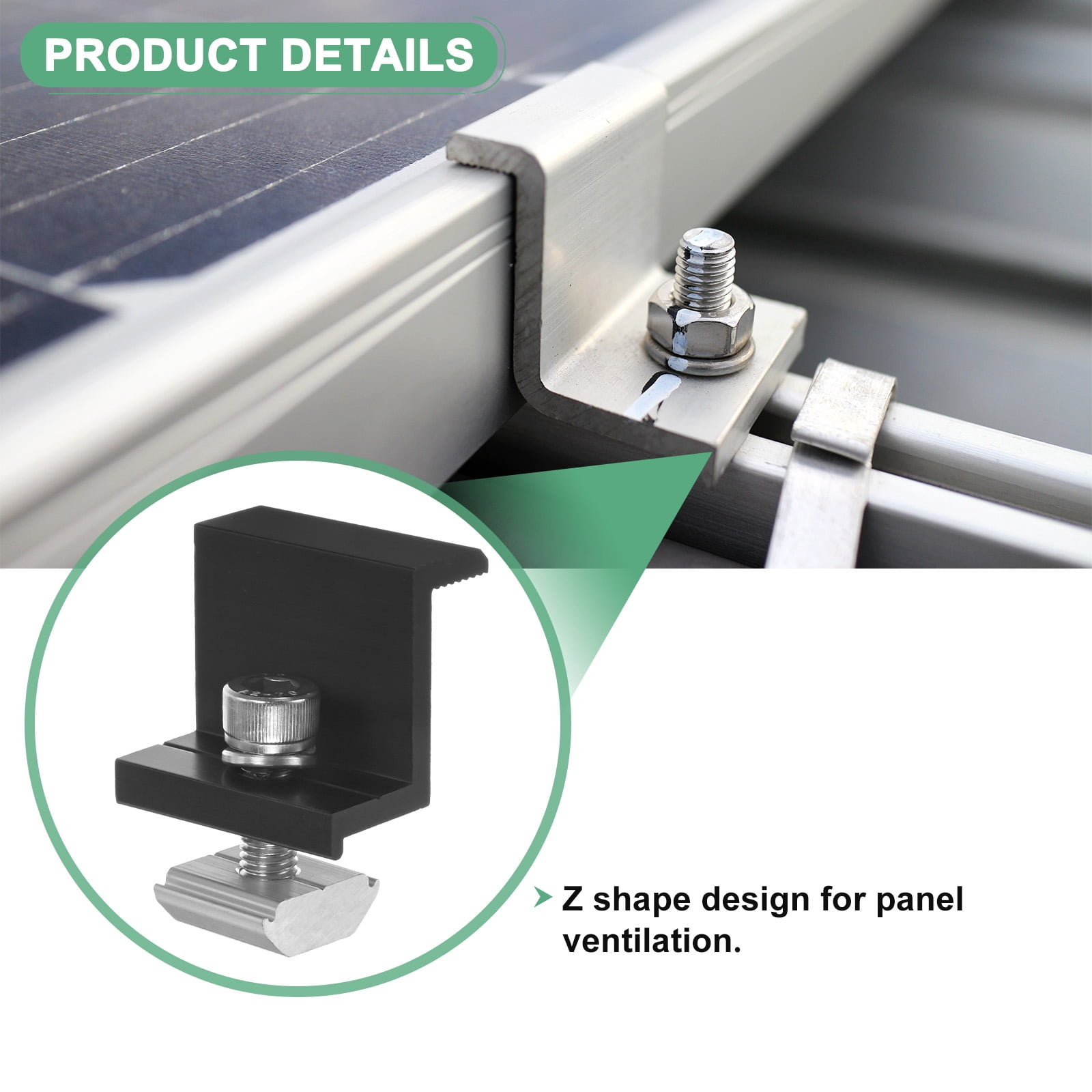 Uxcell 12-Pack Solar Panel Mounting 30mm Z Clip Lightweight Corrosion-free Aluminum Anodized Solar End Clamp Black