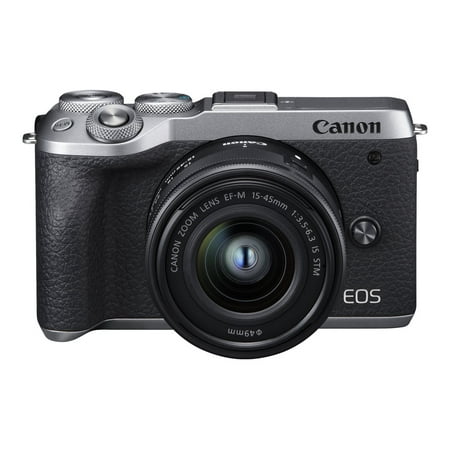 Canon - EOS M6 Mark II Mirrorless Camera with EF-M 15-45mm Lens and EVF-DC2 Viewfinder - Silver