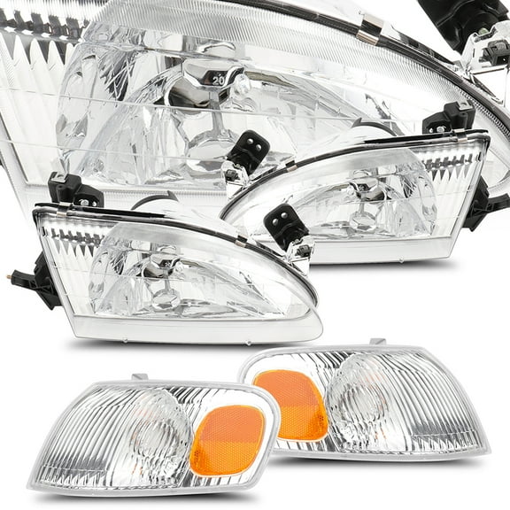 AUTOMUTO Headlight Assembly Chrome Housing Amber Reflector Clear Lens for Toyota Corolla 1998-2000 81510-02040 81520-02040 81150-02050 81110-02060