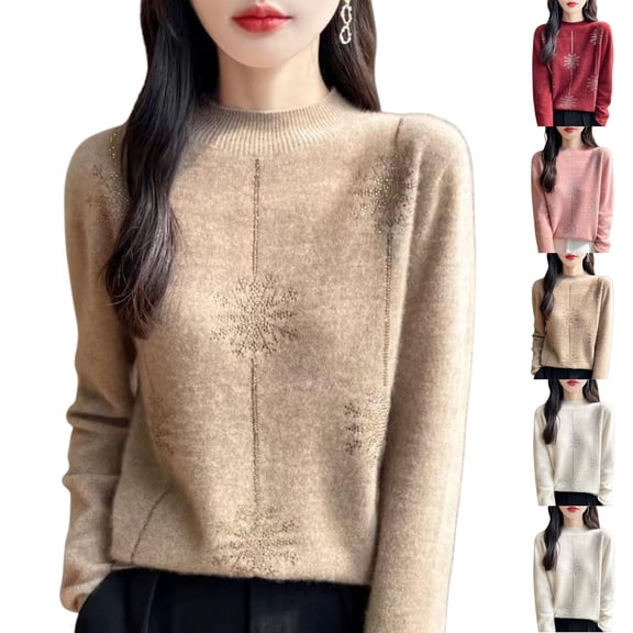 Women's Semi High Neck Loose Fit Knitted Sweater Tops S Cardigans Solid Color Soft Casual Daily Wear Work Office Vacation Fashion Essential Gift for Women | CSEONE,Beige XL