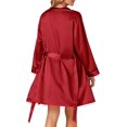 thumbnail image 2 of Ensemble de Pyjamas en Satin 3 Pcs pour Femmes, Haut Cami et Shorts, Vêtements de Nuit avec Robe, Bourgogne, 2 of 5