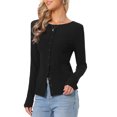 thumbnail image 4 of INSPIRE CHIC Knit Top for Women's Long Sleeve Button Fitted Solid Casual Blouse XS Black, 4 of 6