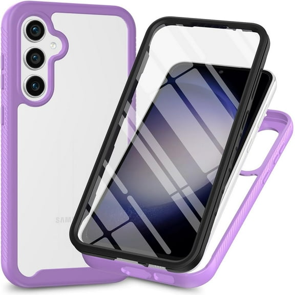 Case for Galaxy A25 5G,Slim Full-Body Rugged Stylish Protective Clear Back Hybrid 3-in-1 Case with Built-in Screen Protector Phone Case for Samsung Galaxy A25 5G (Purple)