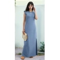 thumbnail image 3 of Women's Summer Maxi Dress Long Casual Loose Fit Round Neck Wrinkle-Free with Pockets Side Slit Denim Blue S, 3 of 7