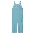 thumbnail image 6 of Aocisk Girls Romper Casual V Strap with Bow Print Solid Color Loose with Pocket Girls Pants Sky Blue 4-5 Years, 6 of 6