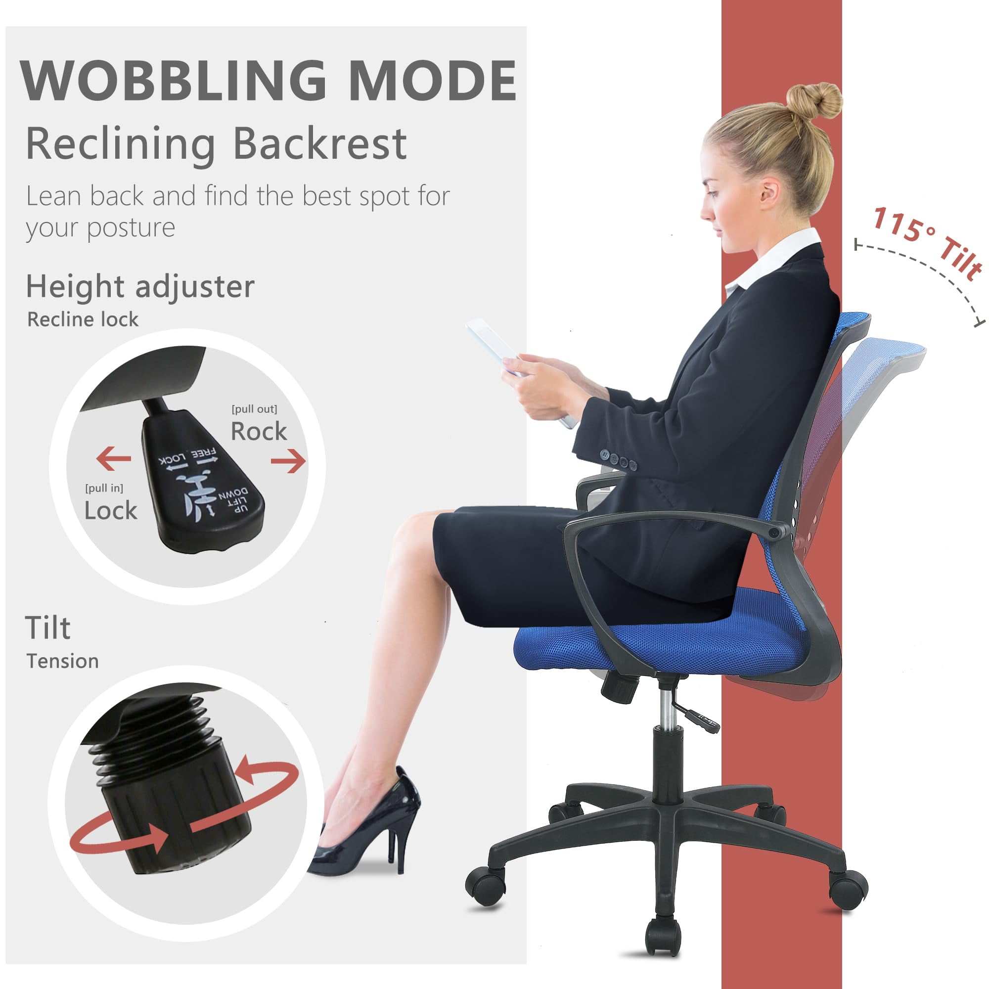 PayLessHere  Ergonomic Office Chair, Lumbar Support, Adjustable Height with Armrests for Adults(Blue)