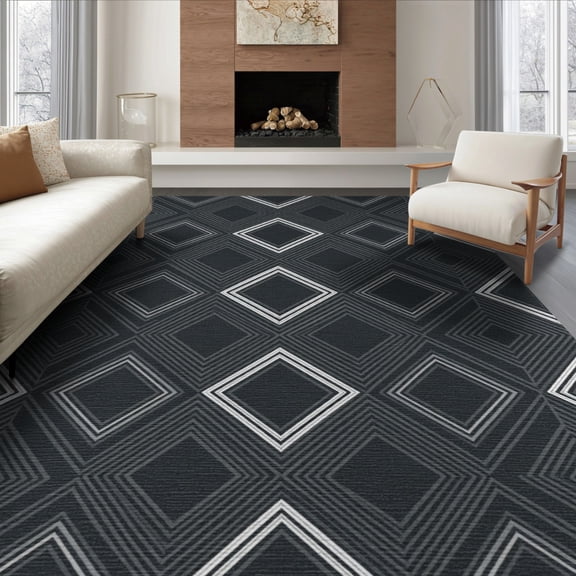 ODIKA 8'x10' Washable Area Rug Durable, Non-Slip Geometric Tonal Gradient Angular Motif Balanced Livingroom Grey for Living Room, Under Sectional, Family