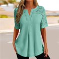 thumbnail image 3 of Gibobby Playeras Mujer Camisetas Cuello V Camiseta manga corta hueca encaje color a la moda y comodidad verano para mujer(Verde,CH), 3 of 4