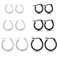 thumbnail image 1 of Juego de 10 pares de aretes de aro de plata para mujer, de acero quirúrgico, ligeros Xtellar negro, 1 of 4