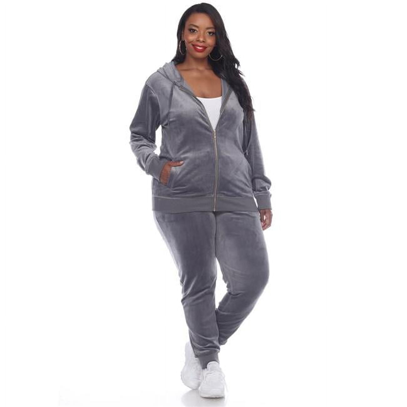 PS2121-21-2X Womens Plus Size Velour Tracksuit Set, Burgundy - 2X