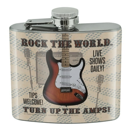 

Rock The World Guitar Turn Up Amps Stainless Steel 5oz Hip Drink Kidney Flask