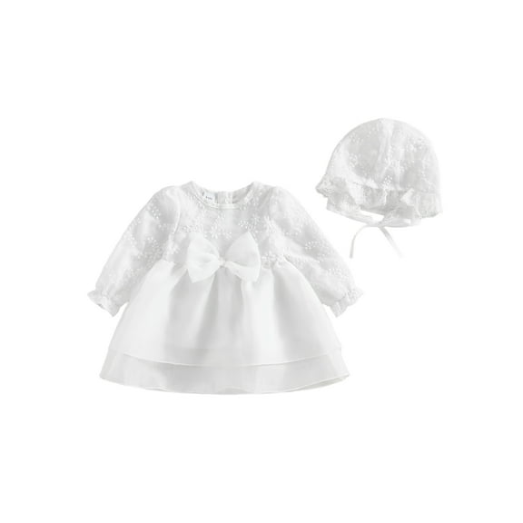 Jxzom Newborn Baby Girl Christening Dress White Baptism Lace Long Sleeve Fall Wedding Dresses with Bonnet Hat Outfit