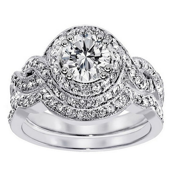 Bobbi Wedding Ring Set for Women Halo Pave Engagement Wedding Band Ring Set Ginger Lyne Collection