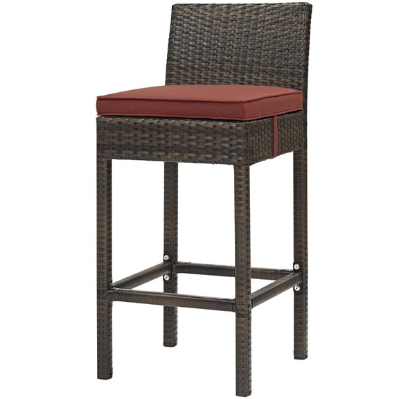 Modern Contemporary Urban Design Outdoor Patio Balcony Garden Furniture Bar Side Stool Chair, Rattan Wicker, Red Brown