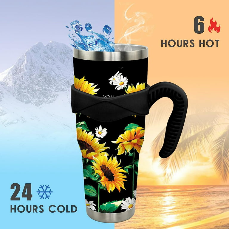40 oz Tumbler with Handle and Straw Leak Proof 40 oz Floral Cup