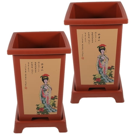 Hytrove Orchid Plant Pot Resin Dark Red 2 Sets 12X20.5CM