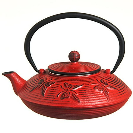

New Star International T7017 Cast Iron Teapot Felicity 27-Ounce Red Butterfly