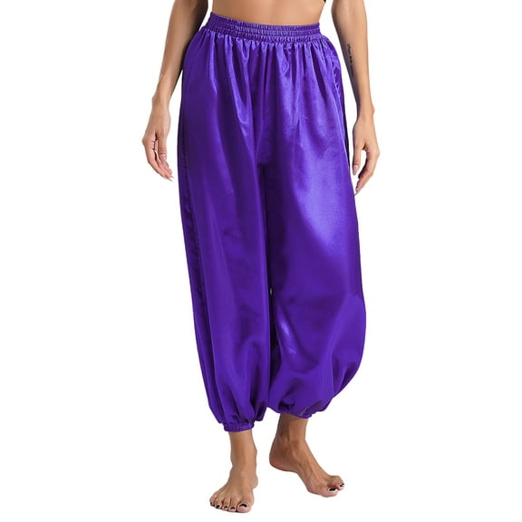 Jowowha Women's Belly Dance Costume Casual Loose Solid Color Elastic Waistband Pants Yoga Pants Tribe Pants Purple S