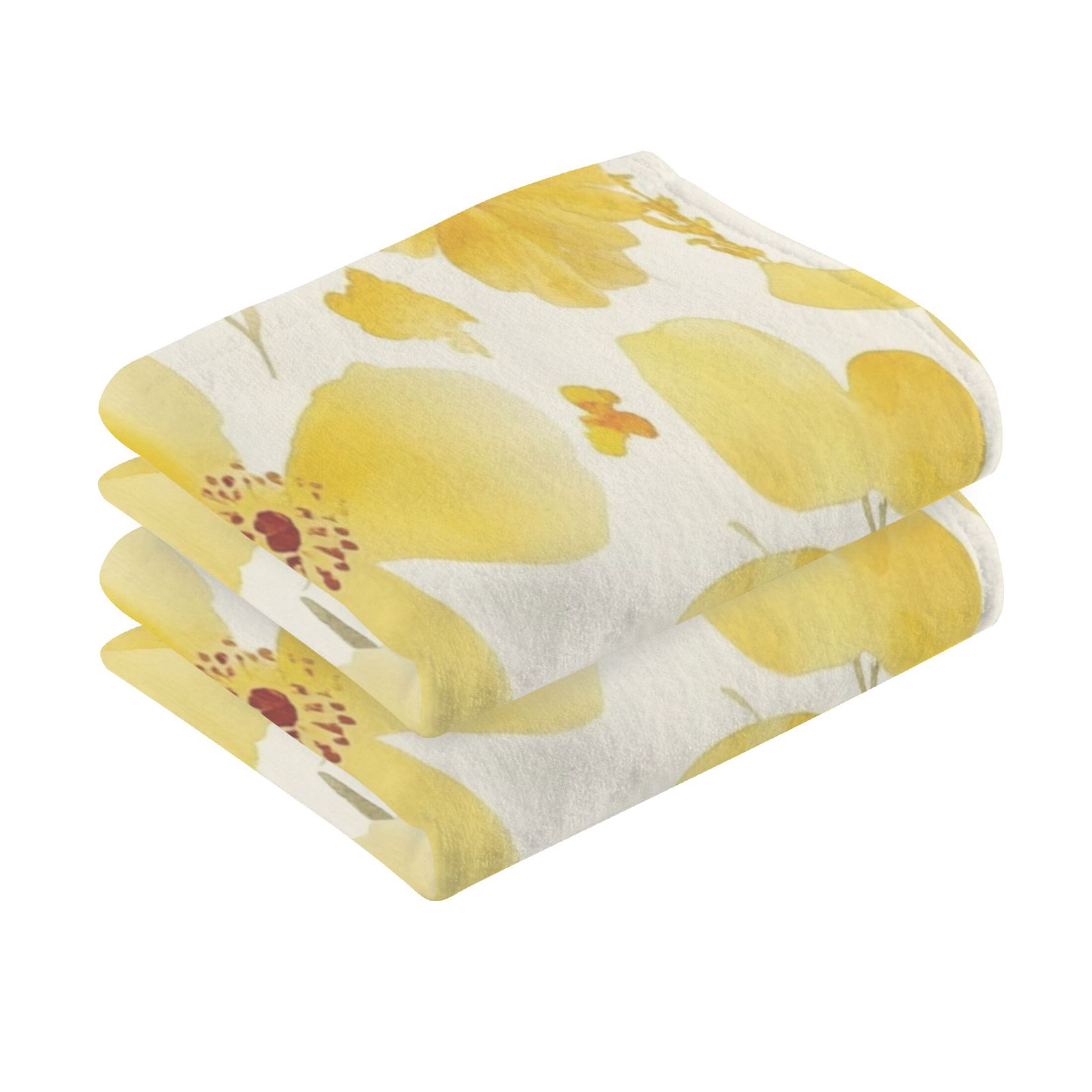 Cotton Towel Two-Piece 16x28 Inch One Sizex2 Face Towel Set Towel Set Cotton Hand Bath Towel Bathroom Beach Yellow Flowers Seamless