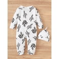 thumbnail image 4 of Newborn Baby Boys Romper 3 Months Boys One-piece Bodysuit Cactus Print Newborn Boys Long Sleeve Bodysuit with Hat White, 4 of 7