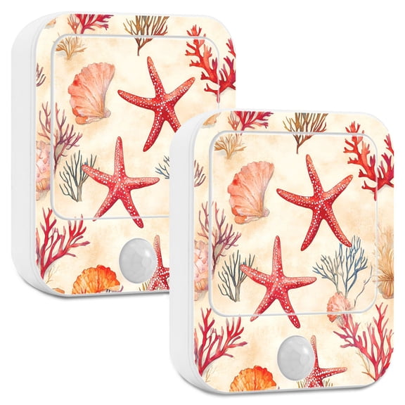 Yayeee LED Night Lights with Motion Detectors Auto Dusk to Dawn Light Sensors, 2 Pack, Beige Starfish