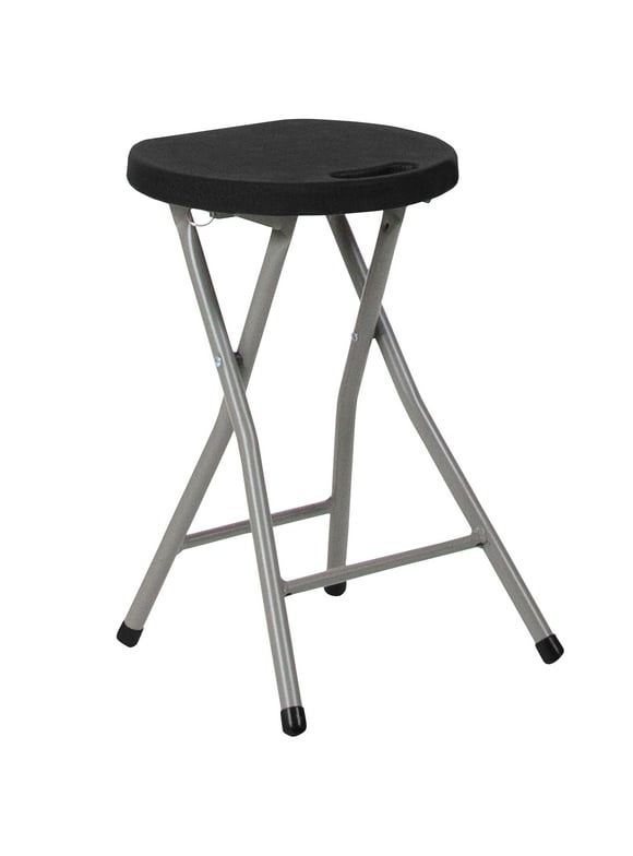Flash Furniture Micah Foldable Stool with Black Plastic Seat and Titanium Gray Frame