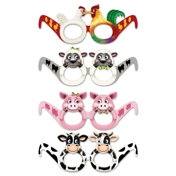 Beistle Club Pack of 144 Delightful Barnyard Farm Animal Eyeglasses