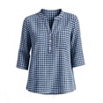 thumbnail image 4 of Horkkom 3/4 Length Sleeve Womens Tops V Neck Plaid Print Button Up Shirt Trendy Business Casual Tops M, 4 of 7