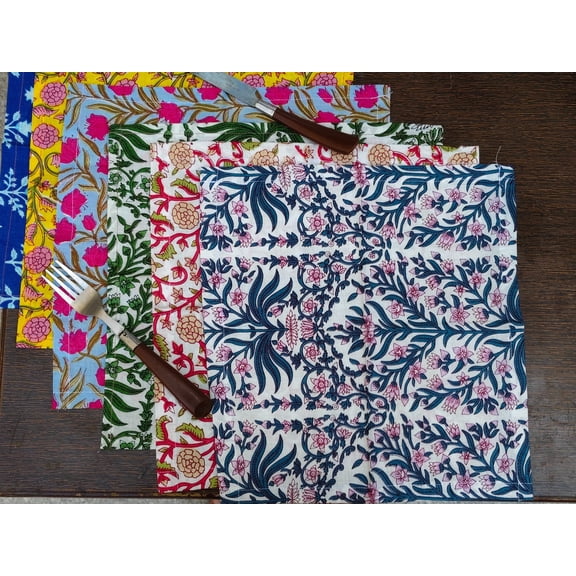 Set of 10 Cotton Dinner Napkins 16x16 Inch – Handblock Printed Reusable Cloth Napkins for Dining & Entertaining