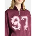 thumbnail image 3 of No Boundaries Mineral Wash Quarter Zip-Up Graphic Pullover Sweatshirt, Midweight, Women's, 3 of 4