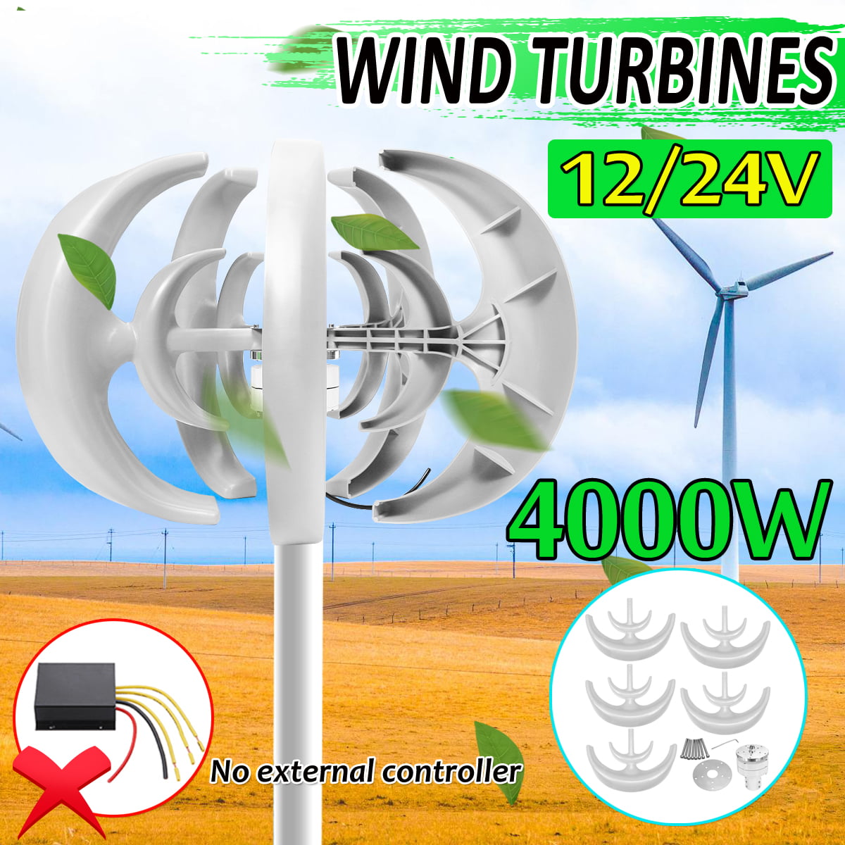 Controller Set 12V 600W 5 Blade Lanterns Wind Turbine Generator Vertical Axis 