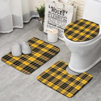 Yellow Black and Red Checkerboard Checkered Pattern Bathroom Rugs Sets 3 Piece,Toilet Cover Set,Absorbent Non Slip Bathroom Mats Sets with U-Shaped Contour Rug Toilet Rug Set