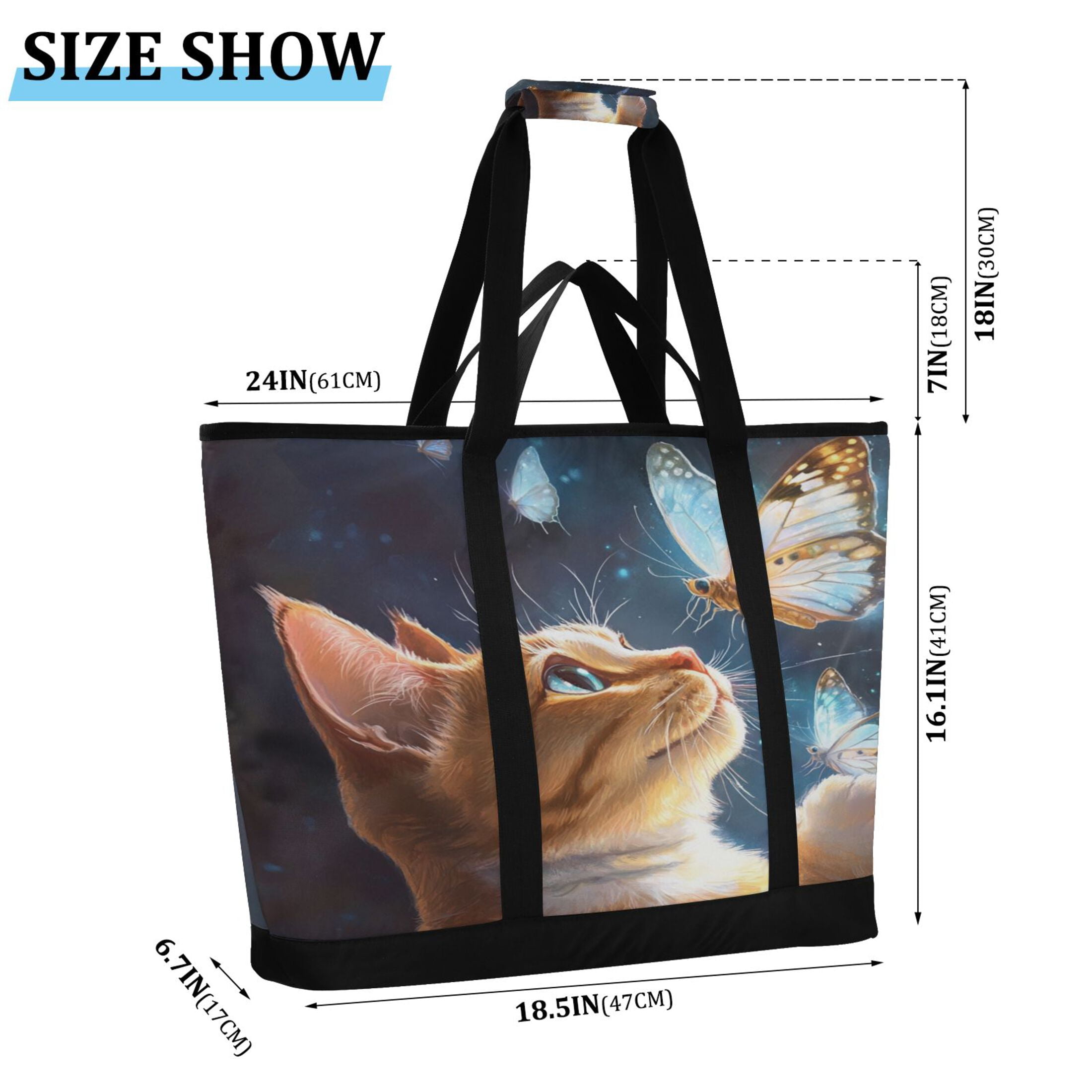 Large Hand-held Ice Pack Picnic Bag Insulation and Refrigeration Suitable for Shopping Picnics and Camping The Cat and The Butterfly