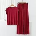 thumbnail image 2 of Vividxx Women Homewear Solid Color Loose Pajamas Short Sleeve Crew Neck T Shirt Drawstring Wide Leg Pants Sleepwear 2 Piece Set Casual Soft, 2 of 7