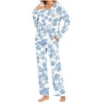thumbnail image 2 of CLOISE Pajama Sets for Women 2 Piece Cozy Long Sleeve Sleepwear Tops and Comfy Lounge Pants with Pockets Pjs Sets Comfort Pleated Flower Printed Fall Pajamas, 2 of 6