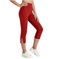 thumbnail image 2 of LJEFF Girls Split Capri Leggings with Poket, Soft Stretch Highly Elastic Tummy Control Workout & Casual Pants for Womens Red Size 14-15T, 2 of 9
